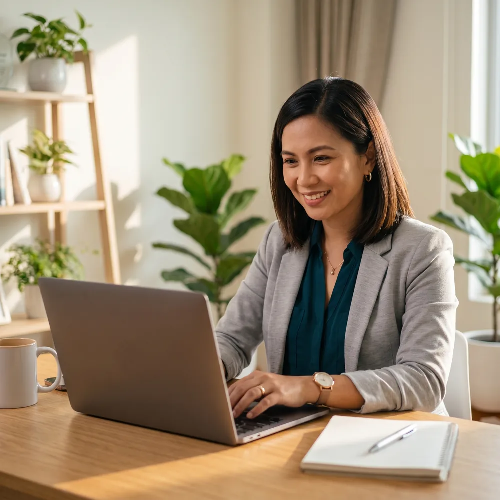 Filipino remote specialist working from home for a UAE real estate company
